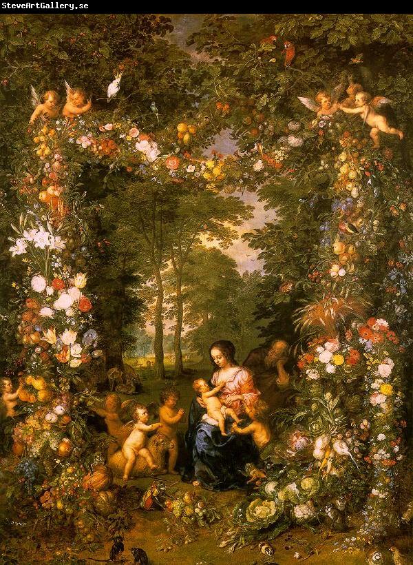 Jan Brueghel Holy Family in a Flower Fruit Wreath